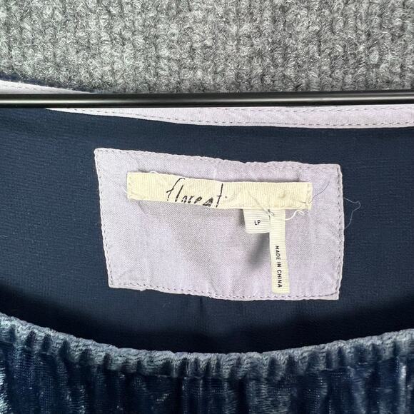 Anthropologie Floreat Crushed Velvet Shirt Dress Pockets Blue Large Petite - Picture 7 of 9